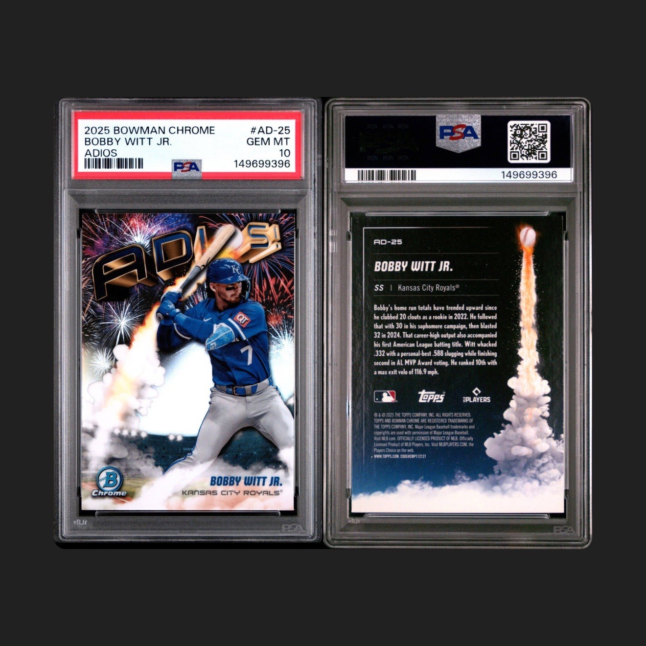 Bobby Witt Jr. 2025 Bowman Chrome Adios #AD-25 PSA 10 Royals view 3