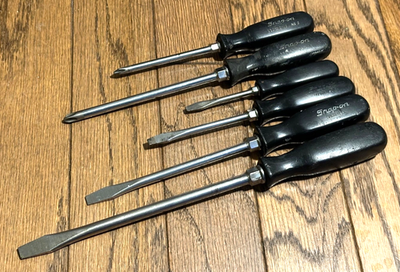 #ad 🇺🇸 Snap On Tools 6pc Flat Blade Phillips Tip Screwdriver Set Lot Black Slotted $75.00