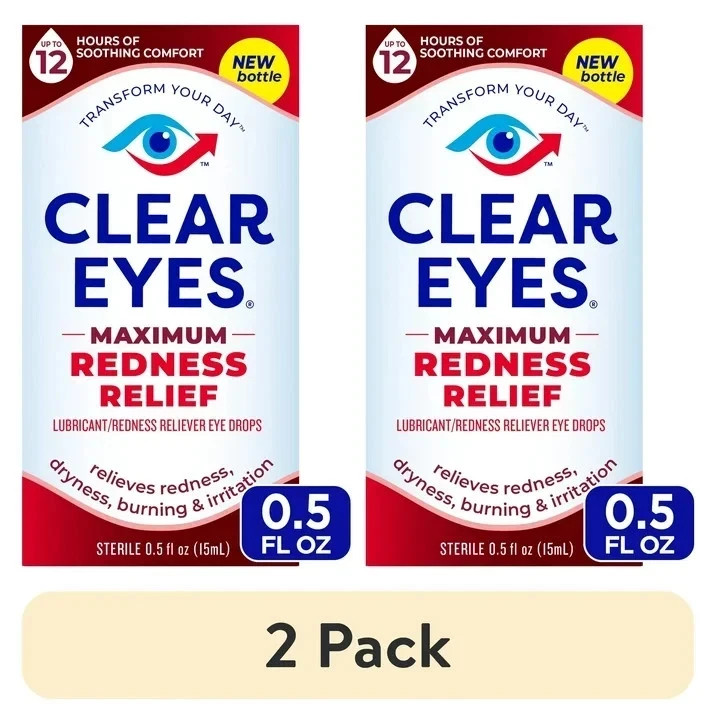 Clear Eyes, Maximum Redness Relief Eye Drops, 0.5 Fl Oz (Pack of 2) EXP 04/2027