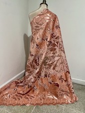 2 Yard PEACH Rhinestone Sequins Embroidery Velvet fabric 50 Width