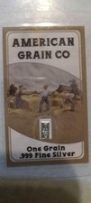 1 Grain .999 Silver American Grain Co Pure Silver Bar Assay Card