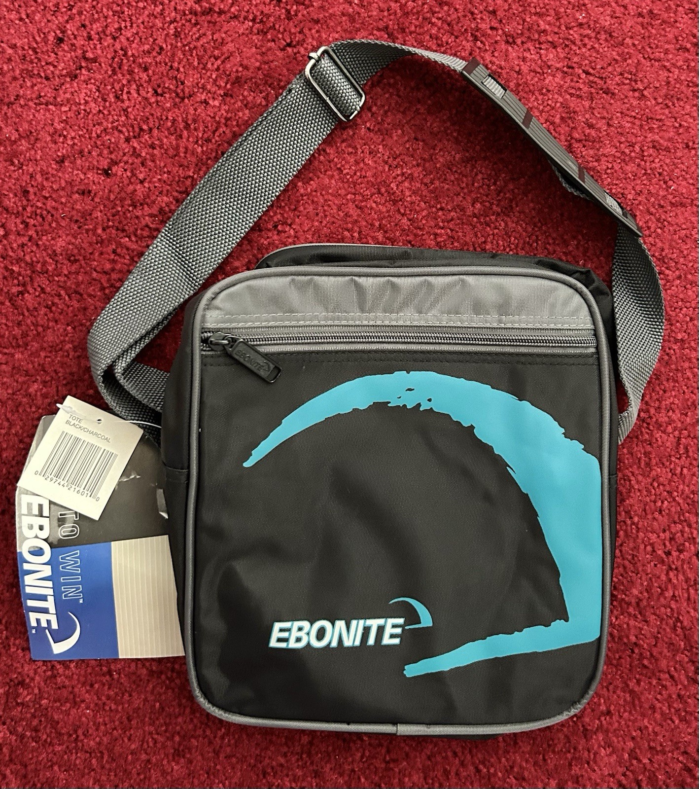 Vintage Ebonite Single Ball Bowling Bag Tote Nylon #116 Black/Charcoal/Teal NWT