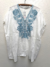 Johnny Was Lily Linen Blouse Embroidered Top Sz XL NWT
