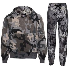 Kids Girls Boys Hooded Hoodie Camouflage Charcoal Tracksuit Jogging Suit Joggers
