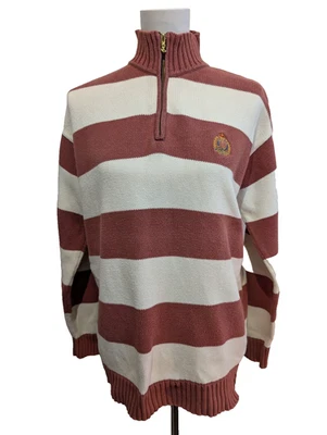 Pull Ralph Lauren (Lauren) Femme L Col Zip Coton Épais Écusson Brodé Bordeaux - Photo 1/4
