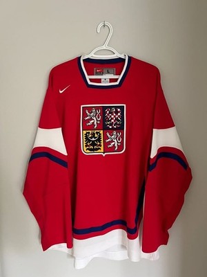 NIKE Czech Republic Hockey Team Red Mens Jersey with Embroidered Patch