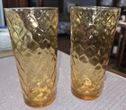 Set Of 2 Vintage Anchor Hocking Amber Ice Tea Drinking Glasses Diamond Honeycomb