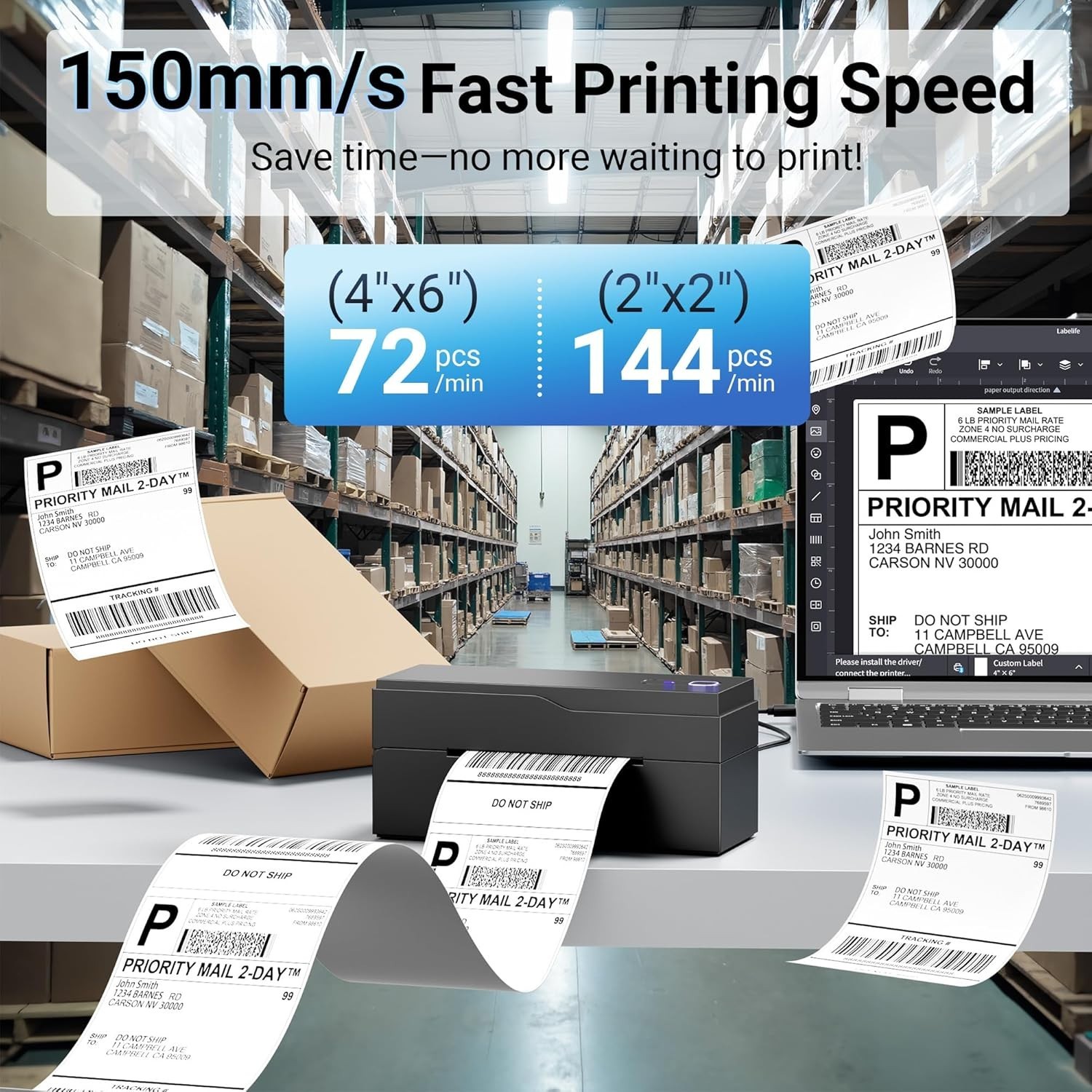 Label Printer 4x6 Bluetooth+USB Thermal Label Printer +30 Free Shipping Labels alternate view 3