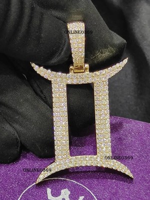 2ct Natural Moissanite Customized Roman Number Pendant Yellow Gold Plated Silver