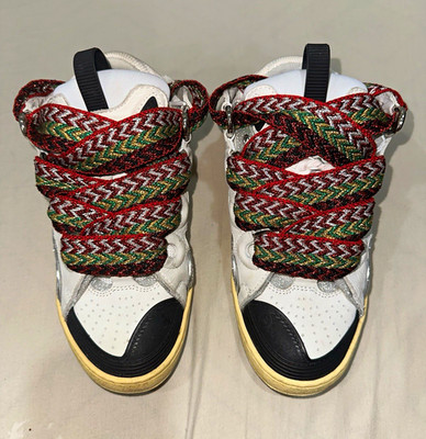 Lanvin Curb Low Top Lace-Up Athletic Sneakers White/Gray/Black Multicolor Laces