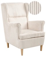 GemüTlicher Ohrensessel Cord Hellbeige Gepolstert Mit Armlehnen Holzbeinen Abson