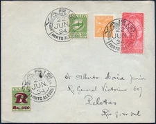 Brasilien 1934 VARIG Luftpost-Brief MiF V 51 Express Pelotas Porto Alegre / 1386