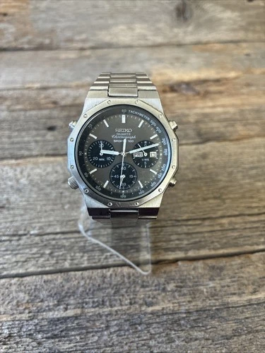 Seiko Royal Oak Quartz Chronograph Sports 100 Watch 1980s Dark Panda vintage