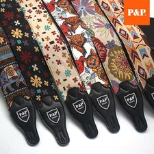 P P Embroidered Guitar Strap Wide Adjustable Cotton Bass Strap