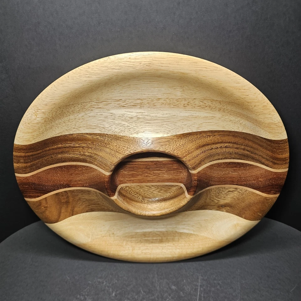 Tazón para aperitivos de madera Nambe Three - Madera de acacia - Hecho en Tailandia - 13,5 pulgadas Foto 4 de 4