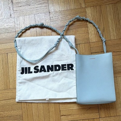 Jil Sander Light Blue Crossbody Bag Braided Strap Magnetic Closure Beige Lining