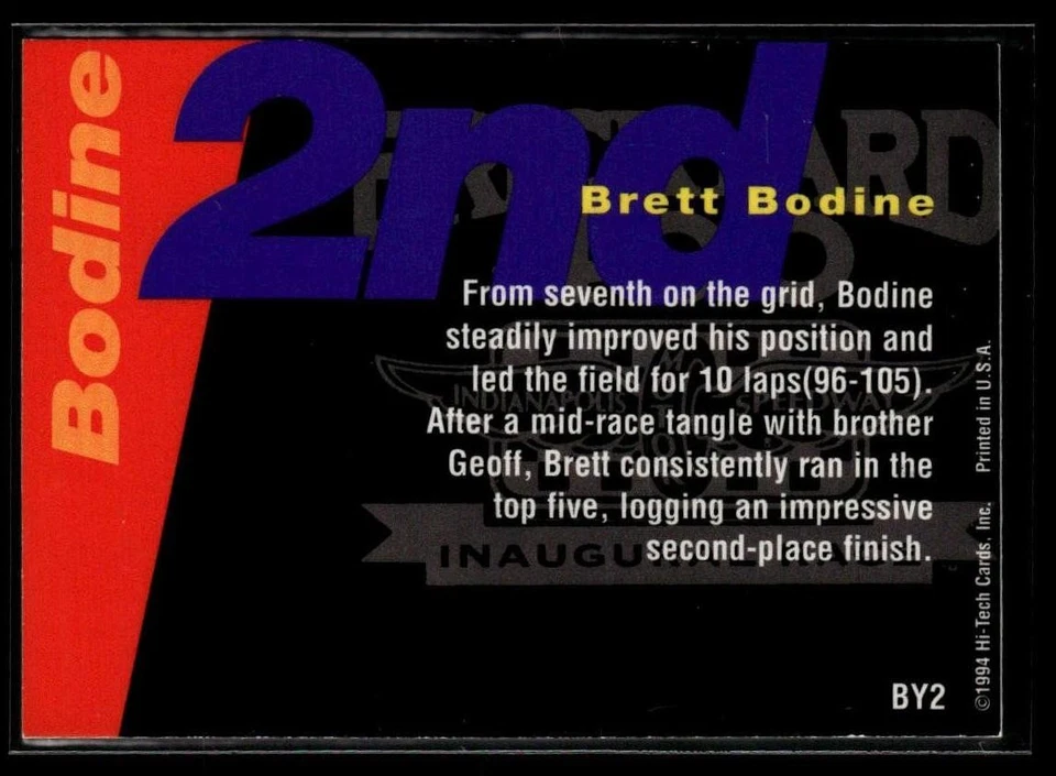 Signed 1995 Hi-Tech 1994 Brickyard 400 #BY2 Brett Bodine Top 10 - IP Auto - Image 2 of 2