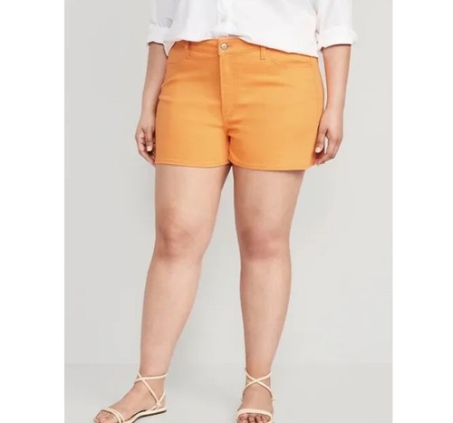 Women’s Old Navy High Rise Wow Jean Shorts Mango Orange Stretch Size 22 New - Picture 3 of 5