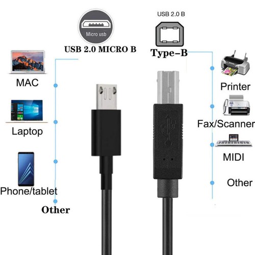 Micro USB 5 Pin to USB B 2.0 Midi Instrument/Printer Cable | Male to Male | 1m - Picture 8 of 10