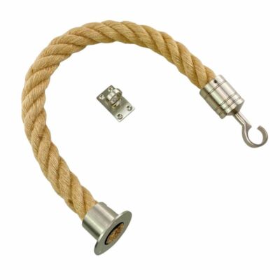36 mm Natur Jute Absperrseil x 3 m c/w Satin Nickel Cup Haken & Ösenplatte