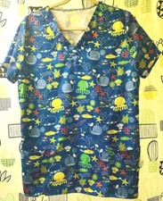 Sea Life Tropical Fish Reef Scrub Top No Size Tag Measures 22" by 27" Large