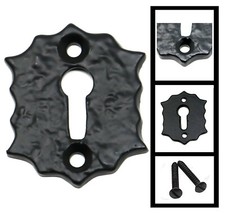 Black Antique Iron Floral Ornate Escutcheon Lock Keyhole Cover Plates & Fixings
