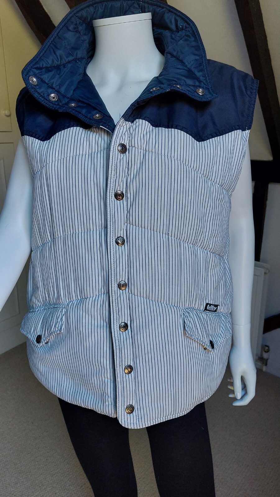 Vintage Killy padded quilted gilet unisex women's size 16-18 blue & white stripe