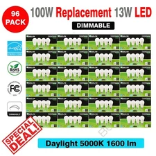 96 PACK Maxlite Dimmable LED 13W Daylight Light Bulb A19 100W replacement 5000K