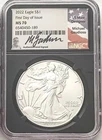 2022 SILVER EAGLE NGC MS70 MICHAEL GAUDIOSO SIGNED FDOI  BLACK CORE HOLDER