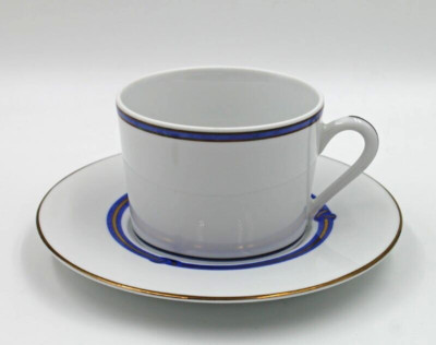 Christofle Porcelain Rubanea Blue Cup & Saucer Sold Individually