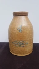 Antique 4 Gallon Salt Glazed Stoneware Butter Churn Crock Zanesville, Ohio 1890