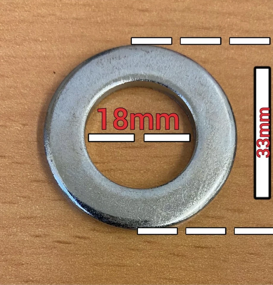 DIALL M18 FLAT WASHER MEDIUM STEEL WASHER X 2 BRAND NEW 33mm x 18mm x 3mm Free Post