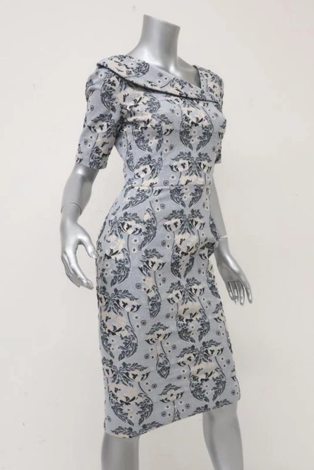 Zac Posen Dress Gray Damask Stretch Jacquard Size 4 Asymmetric-Neck Sheath NEW - Image 4 of 4