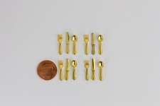 Miniature Gold Silverware Set of 4, Dollhouse, Diorama Kitchen Accessory