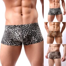 Men Trunks Leopard Print Boxers Briefs Underwear U-Convex Panties Fitness Shorts