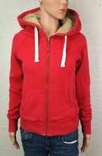Ladies JACK WILLS RED BORG LINED 'SEASONNAIRES' ZIP UP HOODY HOODIE 8 uk VGC
