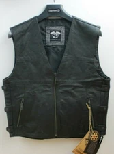 NEW -Highway 21- Leather Vest - Adjustable Waist Concealed Carry Pocket - Medium