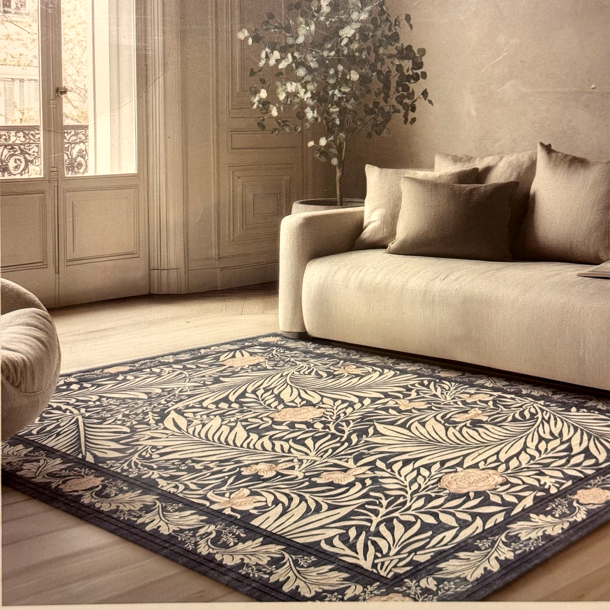 K*R様 MORRIS RUGS（モリスラグス）LONDON の額装絨毯 William Morris & Co Larkspur Denim Blue Area Rug 5ft x 8ft 5x8