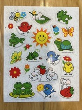 Vintage Hallmark Sticker Sheet Frogs Mice Mouse Strawberry Blue Birds Turtle