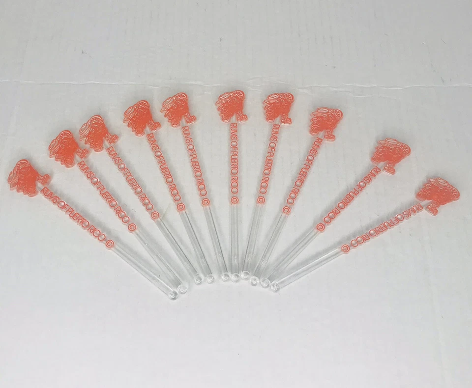 10 Rums Of Puerto Rico Vintage Swizzle Sticks Orange Cocktail Plastic Stirrers - Image 2 of 4