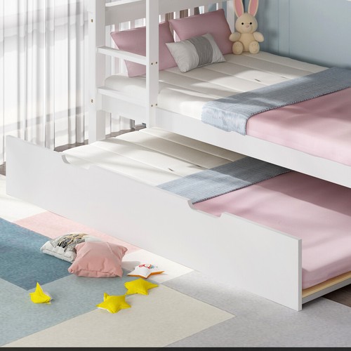 OLIVER WHITE WOODEN BUNK BED WITH TRUNDLE SINGLE - Picture 6 of 55