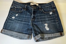 Abercrombie  Fitch Distressed Denim Shorts Women 4 W27 Dark Wash Cuffed Button