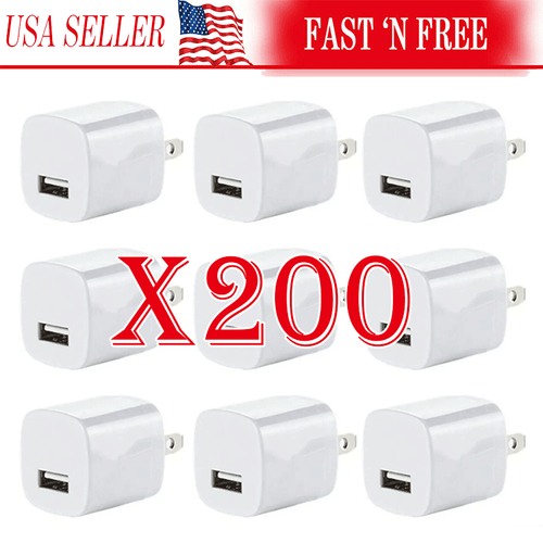 White 1A USB Power Adapter AC Home Wall Charger US Plug FOR iPhone 5 6 7 8 LOT - Picture 1 of 10