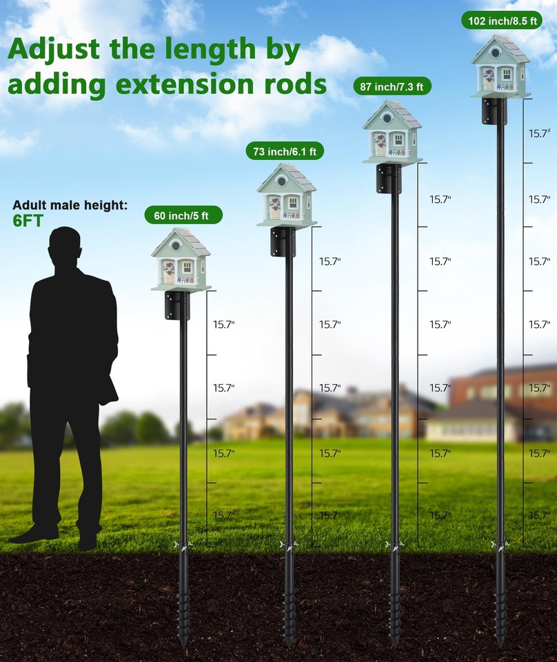 Bird House Pole 60” Bird Feeder Pole for Outside Heavy Duty Adjustable