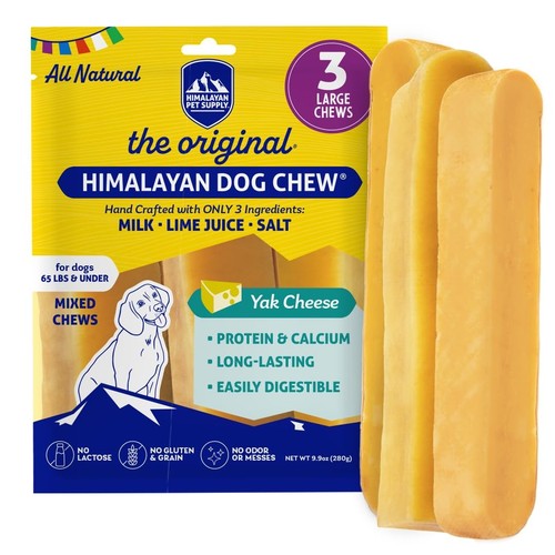 Original Yak Cheese Dog Chew, 3 XL/Large Sticks, 3.3 oz, Gluten Free, Healthy...