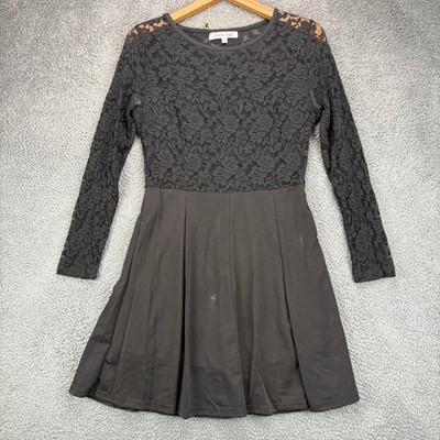 Day & Night Black Lace Long Sleeve Fit & Flare Mini Dress Womens Large Floral
