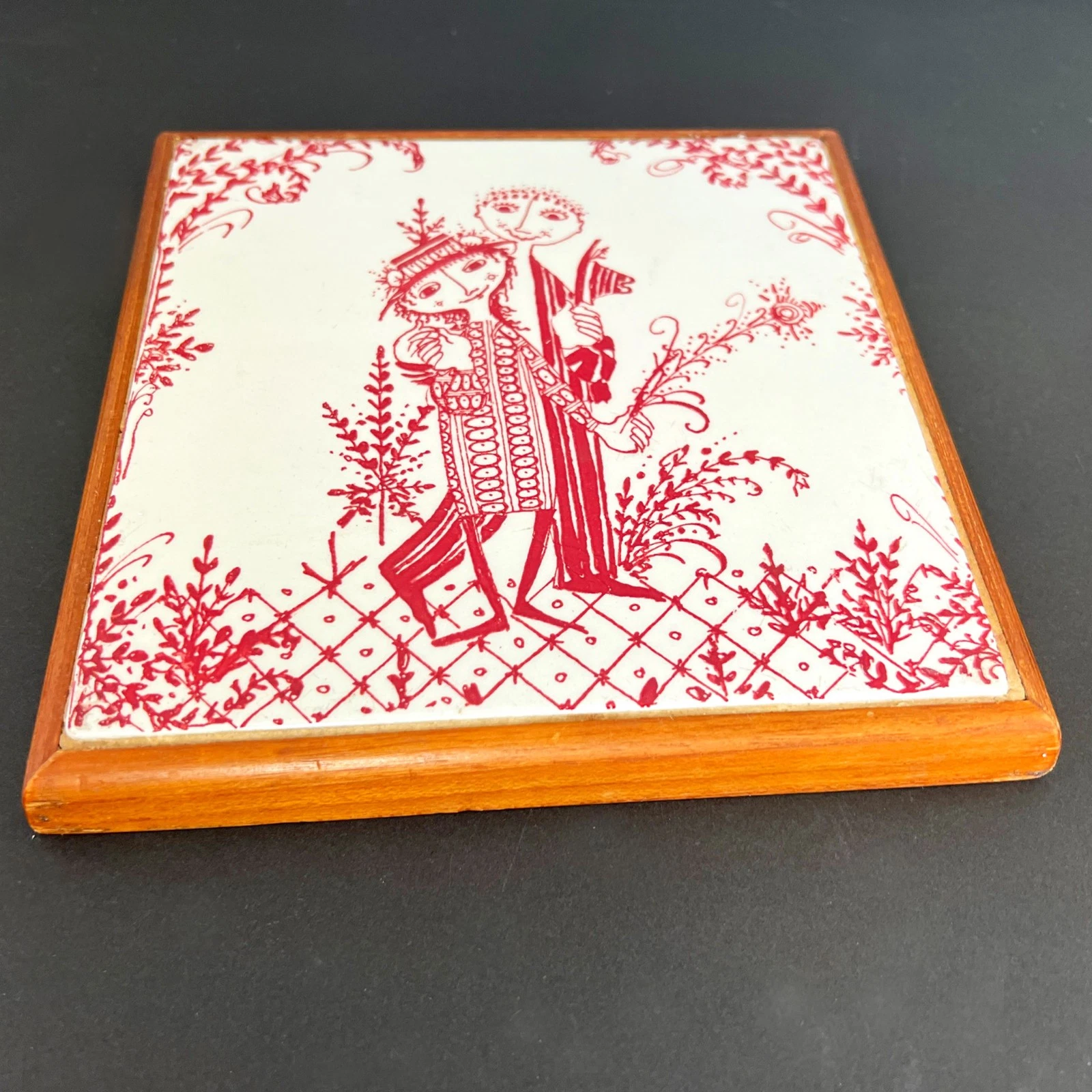 2 Vintage Bjorn Winblad Nymolle Denmark Ceramic & Wood Trivets – Rare! - product detail image 7