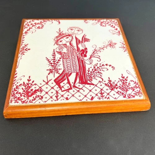 2 Vintage Bjorn Winblad Nymolle Denmark Ceramic & Wood Trivets – Rare! image 7