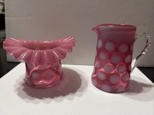 Fenton Cranberry Opalescent Coin Pitcher and Hat