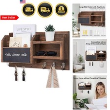 Wall Mount Key Holder with Shelf Hooks Mail Organizer Rustic Wood Decor